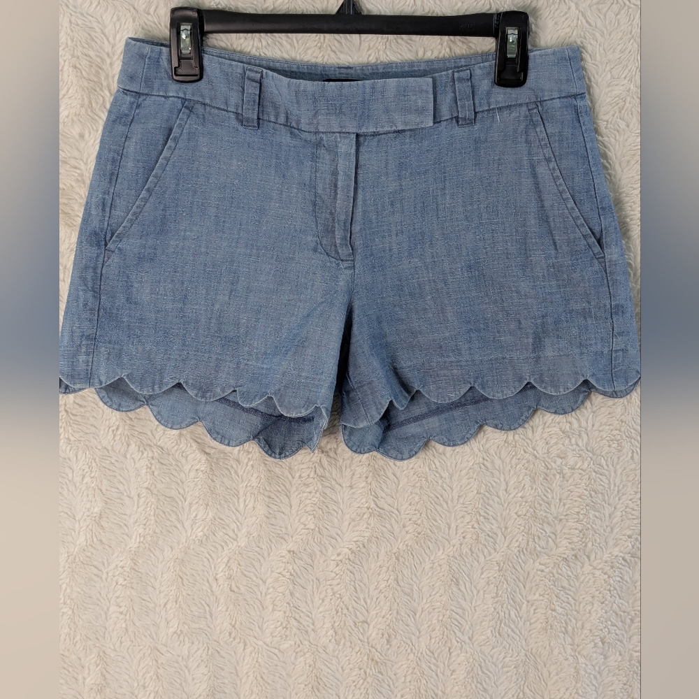 J. Crew Light Blue Scalloped Shorts Sz  2 Cotton